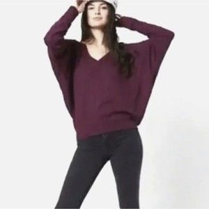 NWT Free People  Mulberry Santa Clara Thermal Long Sleeve V-Neck Top Waff…